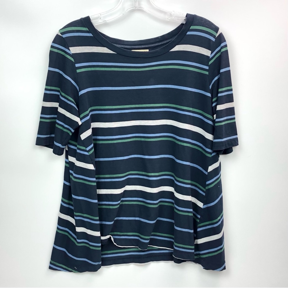 DEMYLEE New York Women’s Swing Tee Navy Blue w/ Stripes Soft Pima Cotton MED